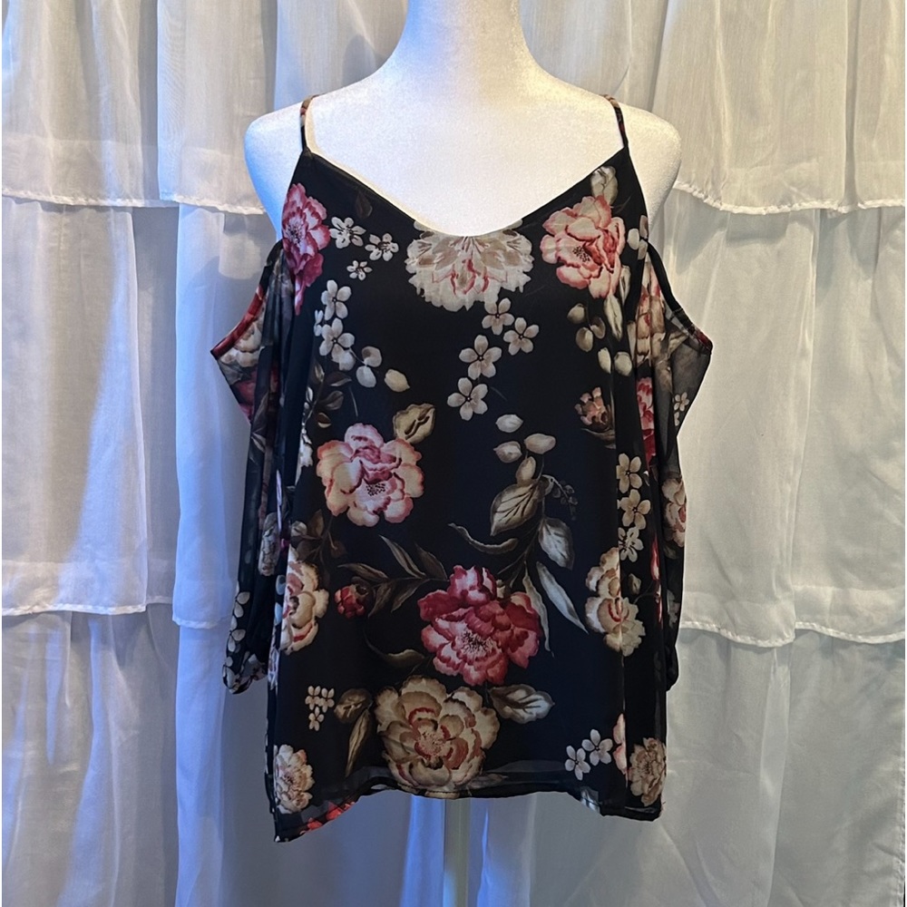 NWT NY&Co Cold Shoulder Sheer/Lined Floral Blouse